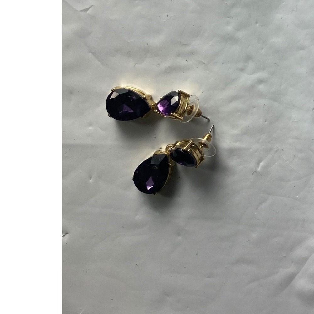 Gold Tone Teardrop Purple Gemstone Dangle‎ Earrings Women's Fashion Jewelry